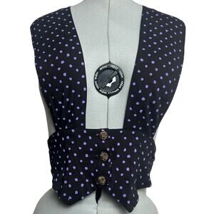 Vintage E.D. Michaels Petites Black and Purple Polka Dot Vest